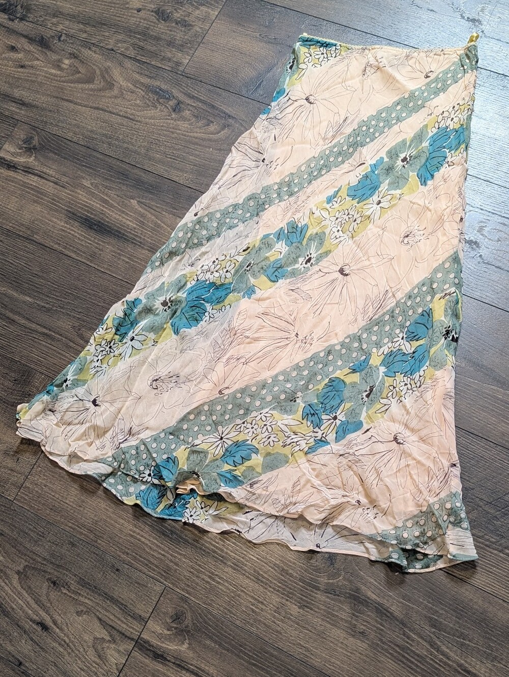 Temptation Vintage Retro Y2k Floral Blue Cream Pink Maxi Midi Skirt Size Small‎